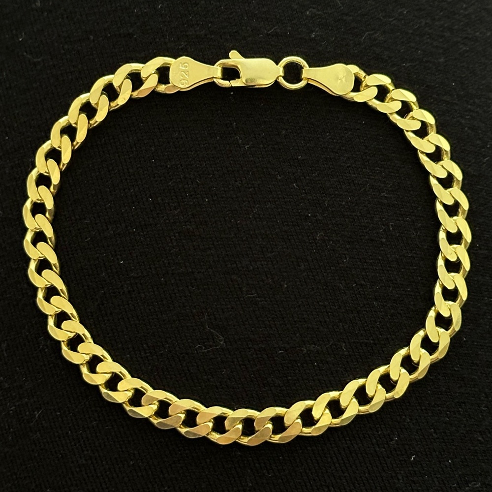 925 Silver 8.5” 6mm bracelet cuban chain 18k yellow gold plated unisex